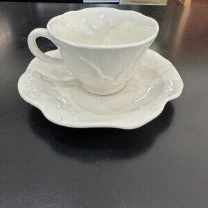 White Lotus by Poppytrail Tea Cup and Saucer Set Metlox Handcrafted Pottery